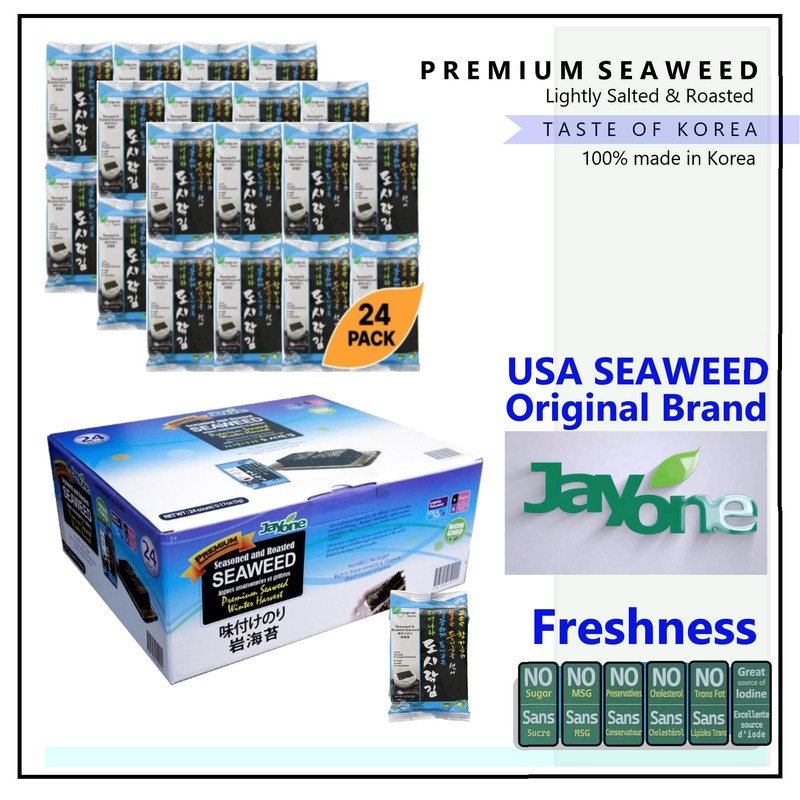 Korean Traditional Roasted Seaweed Snack, Lightly Salted Nori, Dried Seafood