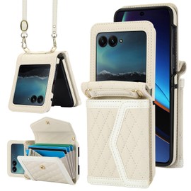 Phone Case for Samsung Galaxy Z Flip 7 5G Wallet Cell Cover with RFID Blocking Credit Card Holder Slot Crossbody Strap Stand ZFlip 7Z Z7 G Flip7 ZFlip7 Women Men Girls Beige