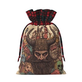 Mqtzyiwx Scary Bearded Devil And Skull Christmas Drawstring Gift Bags,Gift Wrapping Bag Party Favors Bags Medium Santa Gift Bags For Xmas Holiday Party Favor Decor