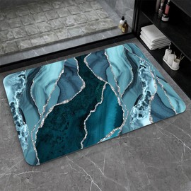 ZHUZHISHAN Diatomaceous Earth Bath Mat,Blue and Silver Marble Non-Slip Volume Super Absorbent Fast Drying for Bathroom Kitchen Door mat,Eco-Friendly Easy to Clean 16×24Inch (40 * 60cm)