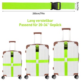 VEGCOO Luggage Straps Pack of 4, Pack of 2 Luggage Tags, Green, Adjustable Luggage Strap, 5 x 200 cm, Luggage Strap, Cross Strap, Luggage Tag with Address Label (Green)