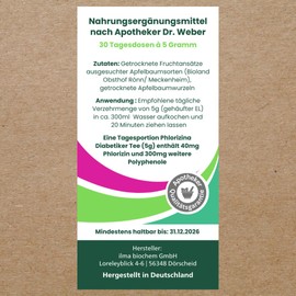 Phlorizina® Tee – stabiler Blutzucker unterstützt Abnehmen – 150g Tee aus getrockneten Fruchtansätzen und Wurzelextrakt ausgewählter Apfelsorten