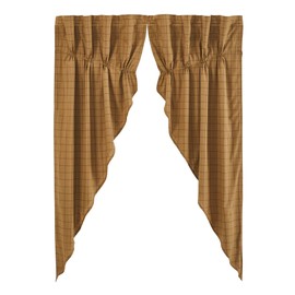 VHC Brands Connell Prairie Panel Pair (2 Pcs.) Rustic Farmhouse Curtains for Bedroom Living Dining Room, Tan Burgundy, 63 Inches Long Set of 2 Panels w Drawstring & Tiebacks