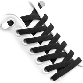 WEGOODZF No Tie Elastic Shoelaces: 8mm Wide 120cm Long Black Flat Elasticated Shoe Laces with Metal Buckles for Kids Adults 2 Pairs Replacement Shoelace for Trainers Boots