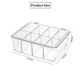 UgyDuky Acrylic Tea Bag Organizer with Hinge Lid Clear Clear Plastic Tea Bag Organizer Divided Tea Bag Container Box Holder for Tea Bags, Coffee Pods, Sugar/Seasoning Packets (8 Sections)