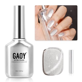 GAOY GAOY Cat Eye Gel Nail Polish, Glitter Holographic Nail Polish with Magnet, 16ml Reflective Translucent UV Gel for Nail Art, 1138 Silver