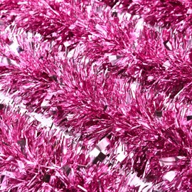 Christmas Tinsel Garland Xmas Party Metallic Tinsel Twist Garland Glitter Christmas Tree Hanging Wreath Decor for Staircase Railing Banister Indoor Outdoor Ornament (26.2 ft,Light Pink)