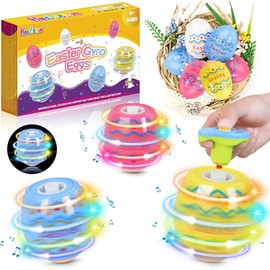HaoVrisn Easter Gifts Children from 3 4 5 6 7 8 9 10 Years, Pack of 6 Easter Spinning Eggs Colouring Toy with Lights and Music, Easter Baskets, Children's Stuffing, Small Easter Gifts