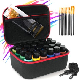 Bjabtan Acrylic Paint Organizer for 2 fl oz Acrylic Paint, Case for Apple Barrel Acrylic Paint with 10pcs Paint Brushes, Acrylic Paint Storage Organizer for 24 Bottles, Craft Paint Organizer