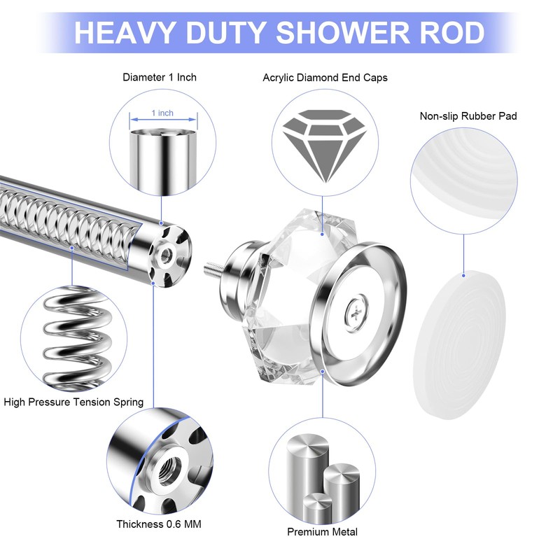 Shower Rod-EUPLAR Shower Curtain Rod, 43-72 Inches Adjustable Spring Tension