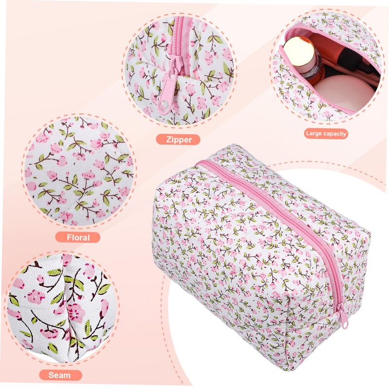 Healeved Floral Makeup Organizer Bag Portable Toiletry Case Zipper Closure