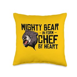 Mighty Bear In Form Chef By Heart - Chef Gifts Funny Chef Meals Culinary Cooks Baking Restaurant Throw Pillow, 16x16, Multicolor