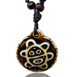 Taino Sun Necklace - Taino Symbols Engraved - Indian Sun Necklace - Jewelry - Adjustable Cord