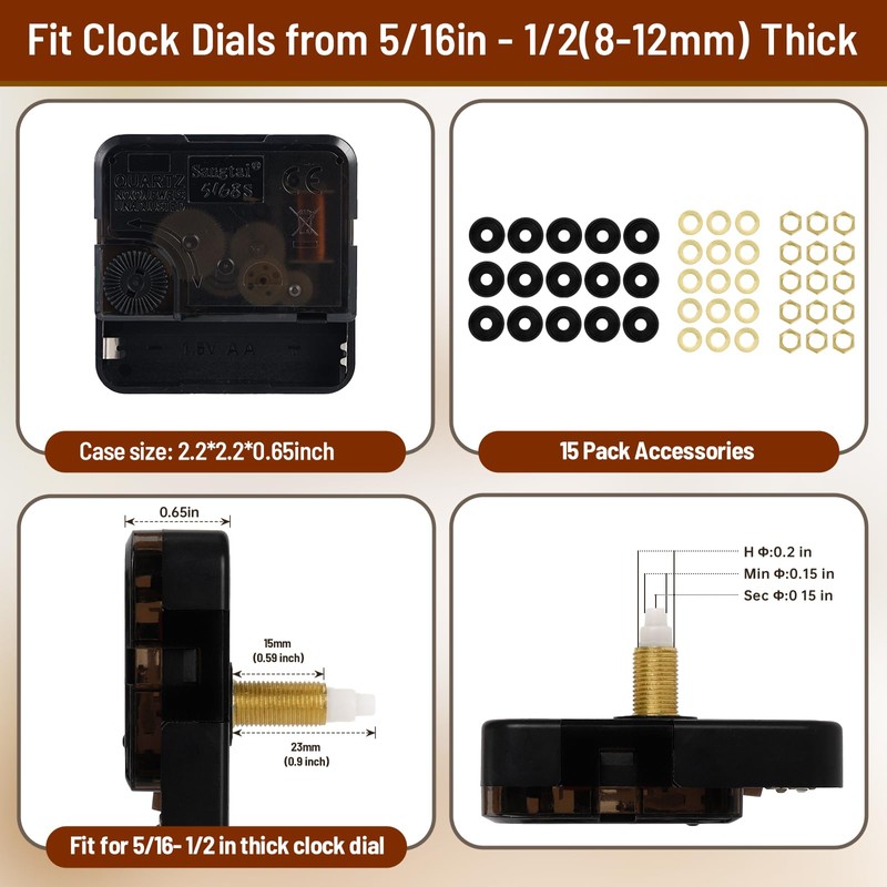 15 Pack Clock Movement Replacement Parts, Silent Clock Mechanism Replacement