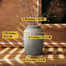 GDSZJLJ 7.95 Inch Vintage Ceramic Vase, White Grey Rustic Vase for Farmhouse Living Room, Ceramic Flower Vases for Table Decoration & Shelf Decor, Rustic Vases for Wedding