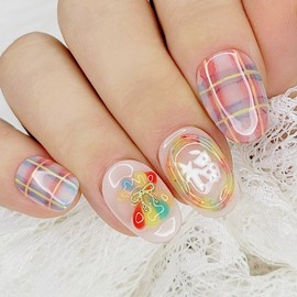  New Year's Lucky Bag Handmade Nail Tips - Almond M /  새해맞이 색동 복주머니 수제네일팁 - 아몬드M