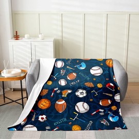 Erosebridal Baseball Lightweight Blanket, Football Rugby Basketball Throw for Kids Boys Girls Youth, Ball Sports Themed Fleece Twin 60x80, Soccer Game Volleyball Plush