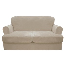 CUCRAF T Cushion Sofa Cover 3 Piece Loveseat Slipcovers, Soft Thick Velvet Couch Cover for Living Room, Washable High Stretch Furniture Protector with 2 Cushion Sofas Slipcover (Medium, Ivory)