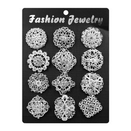 WeimanJewelry Silver/Gold Plated 12pcs Crystal Rhinestones Flower Brooch Pins DIY Wedding Bouquets Kit