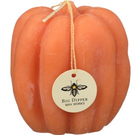 Big Dipper Wax Works Medium Light Orange Pumpkin Candle, 25-Hour Long Burn, Pure Beeswax Sculpted Candle, 3” x 3.25”, Fall Candle