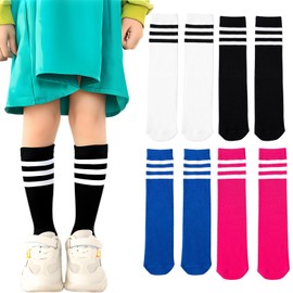 ZOCONE 4 Pairs Football Socks Kids Aged 3-6, Breathable Soccer Socks Boys Girls School Socks, Cotton Boys Athletic Socks Kids Football Socks for Childrens Daily Wear (4 Color)