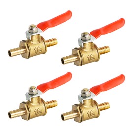 Aopin Ball Valve Brass 6mm / 1/4" Hose Barb x 6mm / 1/4" Hose Barb Valve for Water, Oil, Gas Liquids, Vinyl Handle, Suitable for PEX, Copper, HDPE4 Pcs