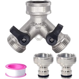 Water Connection Distributor, Y-shaped Distributor, 3/4 Inch Two-Way Splitter with Independent Switch, Water Pipe Connection Distributor, Used for Washing Machines, Kitchens, Gardens, Lawns (Silver)