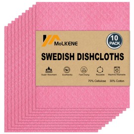 MoLKENE Swedish Dishcloths - 10 Pack Reusable Kitchen Dishcloths - Ultra Absorbent Dish Towels for Washing Dishes - Cellulose Sponge Cloth Cleaning Cloths - Pink