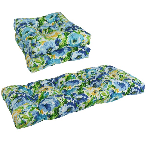 Blazing Needles Outdoor Tufted Settee Cushion Set, Lesandra Sunblue 3