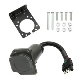 MITZONE - Adaptador de luz de remolque plano de 4 vías a 7 vías de hoja redonda de cableado conector de enchufe inverso con soporte de montaje y tornillos tuercas para camión RV de lado a remolque