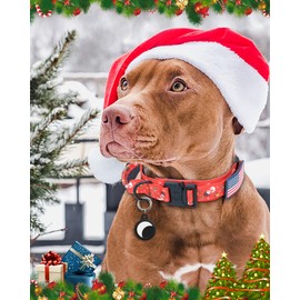 Hotsky Christmas Tactical Dog Collar, Adjustable Military Training Xmas Dog Collar with Handle and Have Duty Metal Buckle for Medium Large Dogs, with Airtag Holder and 2 Patches(M, Christmas Red)