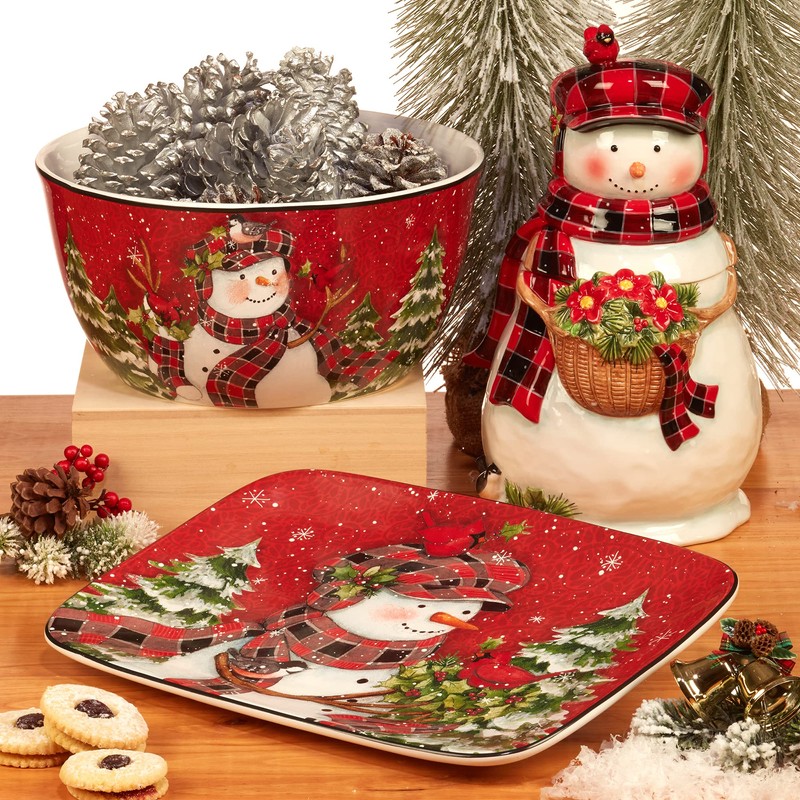 Certified International Christmas Lodge Snowman 11" Dinner Plates, Large, Multicolor,