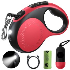 Retractable Dog Leash with Led Light, Douexio 16ft Rechargeable Walking Dog Leash for Small Medium Dogs Up to 66 lbs,360° Tangle-Free, One-Button Control, High Strength Hook