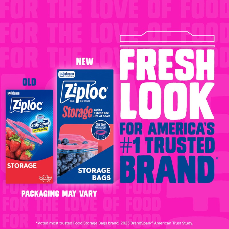 Ziploc Quart Food Storage Bags, Stay Open Design with Stand-Up