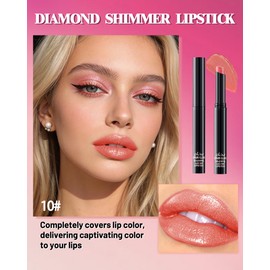 Orange Lipstick for Women, Metallic Shimmer Lip Gloss Makeup Long Lasting