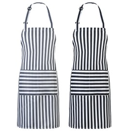 Livdouyu Pack of 2 Women's Cooking Apron Adjustable Kitchen Apron with Pockets Waterproof Apron Black Red Apron for Cooking, Painting, Baking, Housework, black, One size fits all