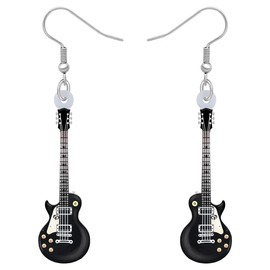 RAIDIN Acrylic Creative Music Bass Electric Guitar Earrings for Women Girls Gift Cute Dangle Earrings Jewellery for Party Charms Decorations (Black)