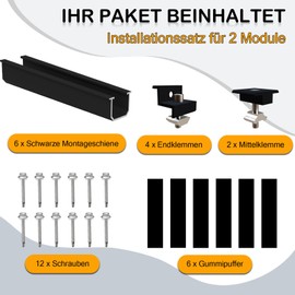 Sorlpv Solar Panel Mount for 2 x Modules, PV Mount Mounting Kit - 12 cm Black Rail + Adjustable Clamp for 30-35 mm Thick Modules, Aluminium Solar Panel Holder, Flat Roof, Trapezoidal Sheet Metal Roof