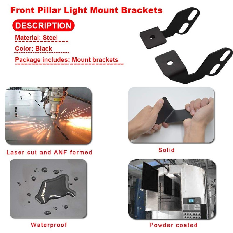 Front Side Pillar Roll Cage Light Pod Mounting Brackets Compatible