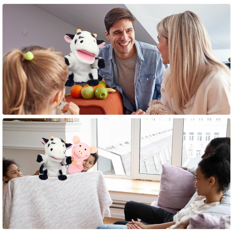 Easfan Cow Hand Puppet with Movable Mouth Interactive Storytelling Cute