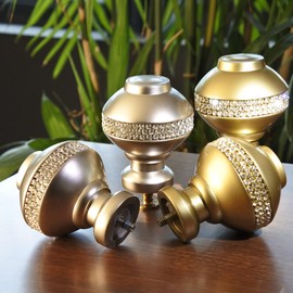 ILAISIHOME Decorative Curtain Rod Finials Luxury Rhinestones Silver Round Finials, Set of 2, Compatible with 1'' or 1-1/8'' dia curtain rod, Standalone finial pair, Silver