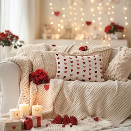 AACORS Valentines Pillow Covers 12x20 Inch Red Pink Hearts Decorative Pillow Case Wedding Decorations for Home Sofa Couch Valentines Gift AA652-12