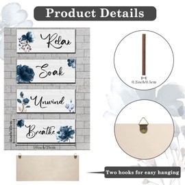 4 Pieces Rustic Farmhouse Bathroom Wall Decor - Relax Soak Unwind Breathe Wood Hanging Sign for Home Spa and Laundry
