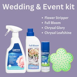Chrysal Wedding Flowers Care Kit- Full Bloom Flower Food Solution, Floral Finishing Spray, Chrysal Leaf Shine Spray & Thorn Stripper - Flower Arrangement, Event Planners & DIY Brides - Floral Supplies