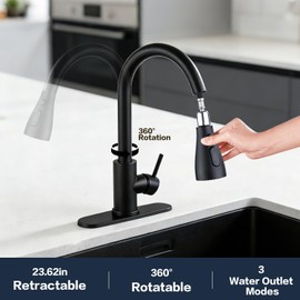 Kitchen Faucet with Pull Down Sprayer，Black Kitchen Sink Faucet，High Arc Single Handle Classic Stainless Steel Sink Faucet，1 or 3 Hole,Suitable for Farmhouse Camper Laundry Rv Bar