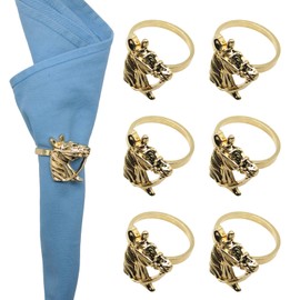 Yalulu Napkin Rings, Pack of 6 Horse Head Metal Napkin Buckle Holder Dining Table Setting for Wedding, Dinner, Hotel Table Decor (Gold)