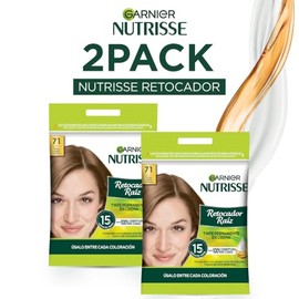 Kit Garnier Nutrisse Retocador de Raíz 7.1 Rubio Cenizo, Pack de 2 Unidades, Tinte Permanente en Crema con 100% Cobertura de Canas, Aplicación en Solo
