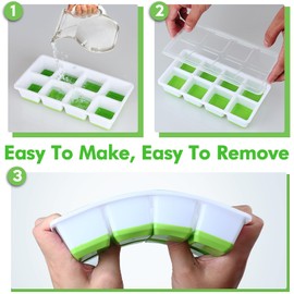 Large Ice Cube Trays with Lid, Jrisbo 2 Pack Stackable Silicone Ice Cube Molds for Freezer, Easy Release 16 Big Square Ice Trays for Whisky Cocktails