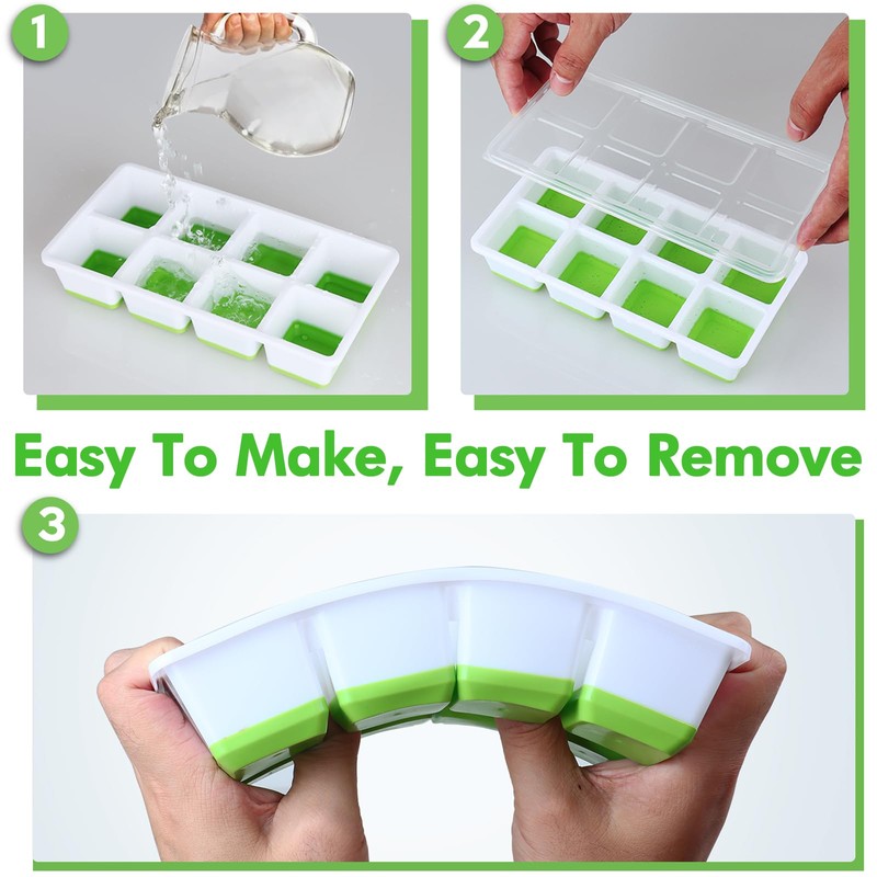 Large Ice Cube Trays with Lid, Jrisbo 2 Pack Stackable