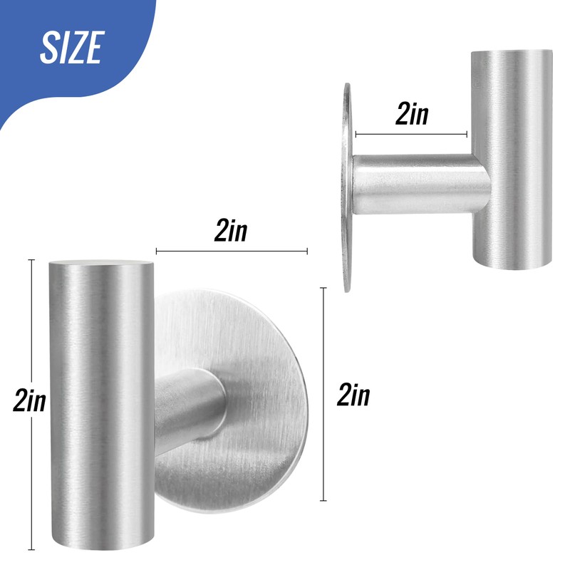 Augegel Adhesive Towel Hooks, Brushed Nickel SUS 304 Stainless Steel